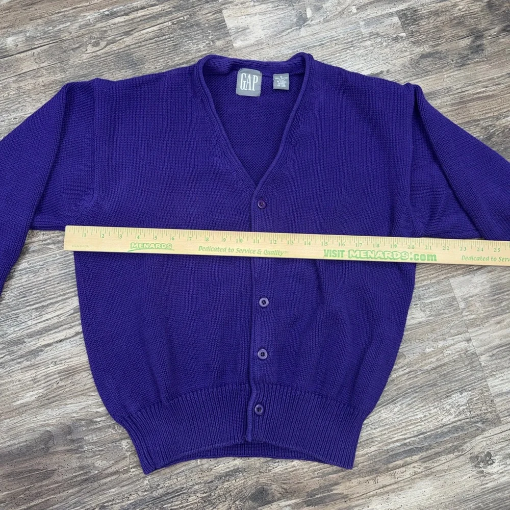 Vintage 90s GAP Purple Cotton Cardigan Sweater Minimalist Classic S - Picture 6 of 7